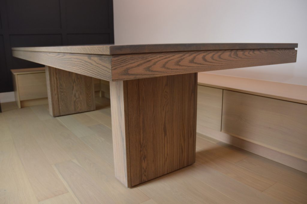 Handstone Cordova Table – Cordova Top Profile - Oak, Smooth Finish, Parchment Stain – 42" x 108"