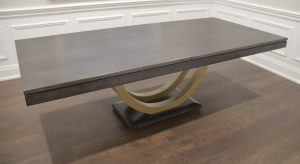 Union Table with Gold Metal Finish– Maple, Smooth Finish, Vintage Silver Stain – 45" x 96"